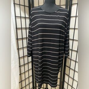 Chico's BLACK STRIPE T SHIRT DRESS QUARTER SLEEVES, WOMEN SIZE M